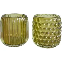 DK Design Daan Kromhout - Waxinelichthouders - Set van 2 - Stevig Glas - Groentint - 9x9cm