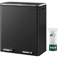 Songmics Afvalscheidingsprullenbak - 60L Duo Vakken, Stijlvol & Praktisch, met Pedaalbediening, Zwart / 60L