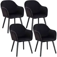 Happyment Eetkamerstoelen Zwart Deluxe - Set van 4 - Woonkamerstoelen met rugleuning - Keukenstoelen - Fauteuil - Kuipstoel - Fluweel