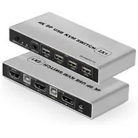 NÖRDIC KVM-101 KVM switch 2 in naar 1 uit - 2x PC naar 1x DP 1.2 4K60Hz - 3x USB - Grijs