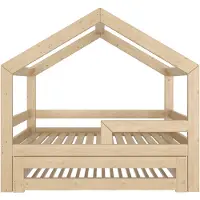 Need Sleep - Huisbed Kinderbed met uitschuifbaar logeerbed - houten uitschuifbed voor 2 kinderen - 160x80 / 140x70 cm - symmetrisch