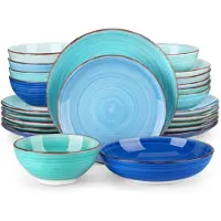 Happyment Royal Castella Serviesset - 24 delig - 8 persoons - Blauw - Dinerborden - Bordenset - Diepe borden - Ontbijtborden - Servies - Keukenservies