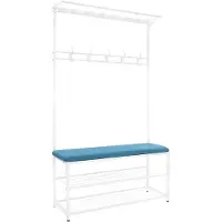 Happiq Kapstok met bank - Kledingrek - Schoenenrek - Voor kledingopslag en schoenen - Multifunctioneel - Met haken en bankje - Blauw