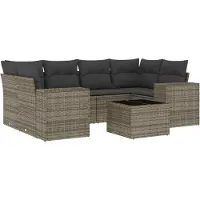 vidaXL 7-delige Loungeset met kussens poly rattan grijs