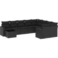 vidaXL 10-delige Loungeset met kussens poly rattan zwart