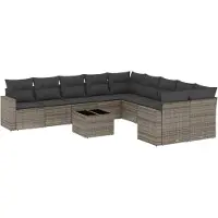 vidaXL 11-delige Loungeset met kussens poly rattan grijs