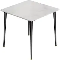 Happyment Marmeren Eetkamertafel 4 Personen - Glossy Wit - Metalen Poten - Voor Keuken, Restaurant & Café
