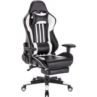 Happyment Luxe Gaming stoel - Met voetsteun - Witte Strepen - Gamestoel - Verstelbaar in hoogte - Chair - Ergonomische bureaustoel - Chair - Kunstleer