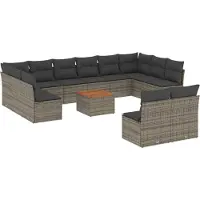 vidaXL 13-delige loungeset voor de tuin met kussens, grijs, polyrotan