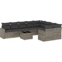 vidaXL 10-delige Loungeset met kussens poly rattan grijs