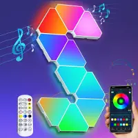 ROSNEK Triangle RGB Wandlamp Binnen met WiFi, APP, Afstandsbediening en Google Home & Alexa - 5V USB - voor Gamer & Slaapkamer Sfeerlamp - 10 Stuks