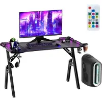 ACXIN Gaming Bureau - Gamer Tafel met RGB LED Verlichting - Ergonomisch Computerbureau met A-vormig Frame, Koptelefoonhaak en Bekerhouder - 60×120×73 cm