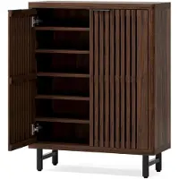 Happiq Schoenenkast Madule met deuren - Walnoot - Schoenenrek - 110cm - 6 laags - Houten opbergkast