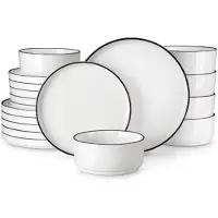 Happyment Regal Dinerborden – 6 persoons – 18 delig – Zwarte Rand Keramisch – Eetborden – Ontbijtborden