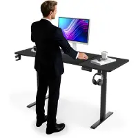 ACXIN Elektrisch Verstelbaar Bureau met Type-C Laadpoort - Zit Sta Bureau met Memoryfunctie - Bekerhouder en Koptelefoonhaak - 120x60cm - Zwart