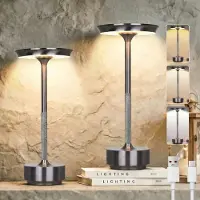 ROSNEK Voordeelset 2 Stuks - Tafellamp Buiten Antraciet - Oplaadbaar & Draadloos - Gunmetal Look - Touch Dimmer - LED Sfeerverlichting - Donkergrijs