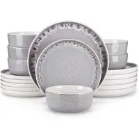 Happyment Santivo Serviesset - 18 delig - 6 persoons - Grijs - Dinerborden - Bordenset - Diepe borden - Ontbijtborden - Servies - Keukenservies