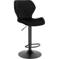 Happyment Barkruk Otta - Industrial - Zwart - Barkrukken set van 1 - Barstoel Kruk - Barstoelen met rugleuning - Keukenstoel - In hoogte verstelbaar - Velvet