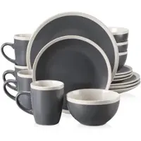 Happyment Castella Serviesset - 16 delig - 4 persoons - Grijs - Dinerborden - Bordenset - Diepe borden - Ontbijtborden - Servies - Keukenservies