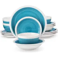 Happyment Eleganto Serviesset Lucenzo - 32 delig - Blauw - Dinerborden - Bordenset - Diepe borden - Ontbijtborden - Servies - Keukenservies