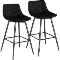 Happyment Barkruk Nisa Industrial - Zwart - Barkrukken set van 2 - Barstoel Kruk - Barstoelen met rugleuning - Keukenstoel - Velvet