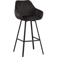 Happyment Barkruk - Velvet antraciet - Met rugleuning en armleuning - Voor Keuken en Bar - Voetsteun - Set van 1