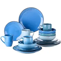 Happiq Majestic Lucenzo Serviesset - 16 delig - 12 persoons - Mix blauw - Dinerborden - Bordenset - Diepe borden - Ontbijtborden - Servies - Keukenservies - Luxe design - Tafelstijl