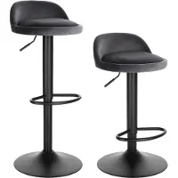 Happyment Barkrukken Poly - Set van 2 - Met rugleuning - Velvet - Barstoelen ergonomisch - Keuken - Grijs - Verstelbaar in hoogte - Zithoogte 61-82cm
