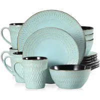 Happiq Lunaria Serviesset - 16 delig - 8 persoons - Bos groen - Dinerborden - Bordenset - Diepe borden - Ontbijtborden - Servies - Keukenservies