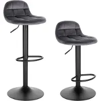 Happyment Barkrukken Riva - Met rugleuning - Barstoelen ergonomisch - Keuken - Donkergrijs - Verstelbaar in hoogte - Set van 2 - Zithoogte 62-83cm - Velvet