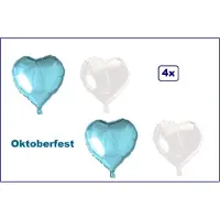 Partyxplosion 4x Folieballon Hart Oktoberfest (45 cm) - lichtblauw en wit - Apres ski huwelijk bruid hartjes ballon feest festival liefde white - Deze ballon wordt NIET standaard geleverd met helium of lucht.