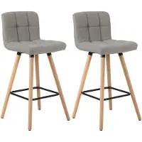 Happyment Barkruk Zilda - Met hoge rugleuning - Linnen - Barstoelen - Ergonomisch - Zithoogte 70cm - Grijs - Set van 2 - Keuken en bar