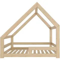 Need Sleep - Montessori Kinderbed Huisbed Peuterbed met Uitvalbescherming - Naturel Hout - 90x200 cm - asymmetrisch