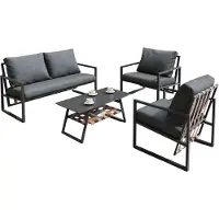 Happyment 4-delig Tuin Loungeset - Tuinmeubelset - Voor Buitenruimte - Comfortabele Sofa met Tafel & Kussens - Zwart met Afneembare Hoezen