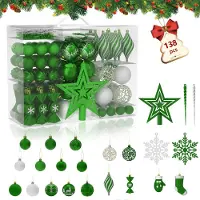 LZQ 138 stuks kleine kerstballen, kunststof kerstboomversiering met kerstversiering en hangers, groen