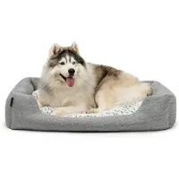 Lionto hondenmand met zacht, omkeerbaar kussen, gezellig hondenbed in gevlekt design met lage instap voor honden en katten van alle maten, 110x80 cm, zacht hondenbed, grijs