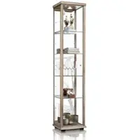 K-Möbel Vitrinekast met glas staand met 1 deur, 4 in hoogte verstelbare glasplanken, spiegel & slot - Vitrinekast met led verlichting - 176x37x33 cm - Sonoma eiken