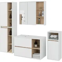 Akord Badkamermeubelset VAMI 4-delige met twee Gaten voor Opzetwastafel / hangende Badkamerkasten / 21 Planken en 2 Lades / Wit – Sonoma Eik / Furniture Factory