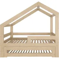 Need Sleep - Huisbed Kinderbed met uitschuifbaar logeerbed - houten uitschuifbed voor 2 kinderen - 160x80 / 140x70 cm - asymmetrisch