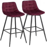 Happyment Barkruk Jitta Industrial - Rood - Barkrukken set van 2 - Barstoel Kruk - Barstoelen met rugleuning - Keukenstoel - Velvet