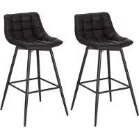 Happyment Leren barkrukken met rugleuning - Set van 2 - Ergonomisch - Keuken - barstoelen - Industrieel/Modern - Zwart - 43x35x88cm