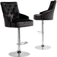 Happyment Barkrukken Luxe Valora - Set van 2 - Met rugleuning - Zwart - Velvet - Verstelbaar - Voor Keuken, Bar of woonkamer - Draaibaar