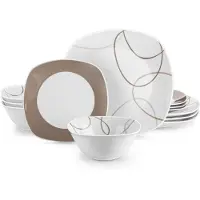 Happyment Celestia Serviesset - 12 delig - 4 persoons - Wit - Dinerborden - Bordenset - Diepe borden - Ontbijtborden - Servies - Keukenservies