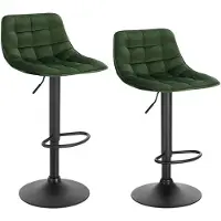 Happyment Barkrukken Moro Velvet - Met rugleuning - Groen - Set van 2 - Keuken - Barstoelen ergonomisch - Verstelbaar in hoogte - Zithoogte 60-82cm