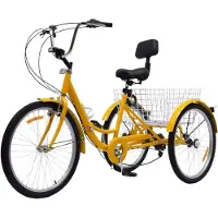 Happyment Opulence Driewieler 7 versnellingen - Fiets voor volwassenen en senioren - 24 Inch - Opvouwbare Trike - Met mand en LED Verlichting - Oranje