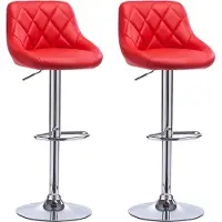 Happyment Designer Barkruk Lerino - Met rugleuning - Stevig - Ergonomische barstoel - Zithoogte 60 - 82cm - Rood - Set van 2 - Keuken en bar - In hoogte verstelbaar