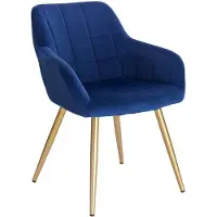 Happyment Stoel Meri - Eetkamerstoel - Blauw Velvet - Gouden Metalen poten - set van 1 - Zithoogte 47cm - deluxe
