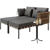 Happyment Tuinmeubelset - Ligbed - Terrasmeubilairset - Modulaire Loungeset met Salontafel - Comfortabele Kussens met Afneembare Hoezen