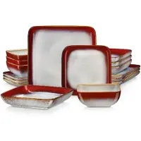 Happyment Belviano Serviesset - 16 delig - 4 persoons - Rood - Dinerborden - Bordenset - Diepe borden - Ontbijtborden - Servies - Keukenservies