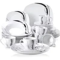 Happyment Fiorenzo Ovenschaal - 30 delig - 4 persoons - Wit - Dinerborden - Bordenset - Diepe borden - Ontbijtborden - Servies - Keukenservies